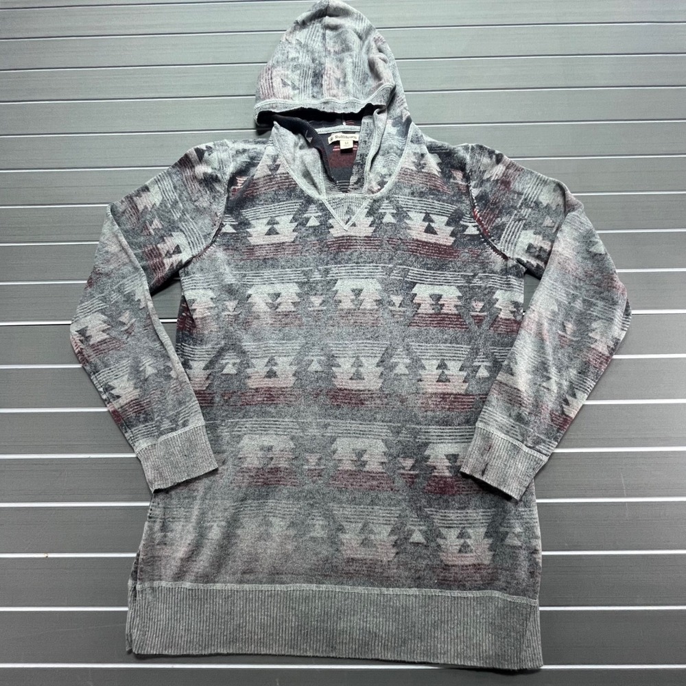 Ruff Hewn Southwestern Print Hoodie Sweatshirt Women's Size M Gray Red Aztec